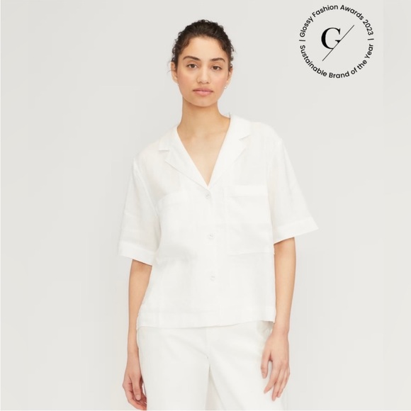 White Everlane Linen Notch Collar Shirt with Pockets (Size XXS) - Picture 2 of 10